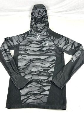 Odlo Active Warm Baselayer With Facemask Black Gray Lightweight Running Hoodie M